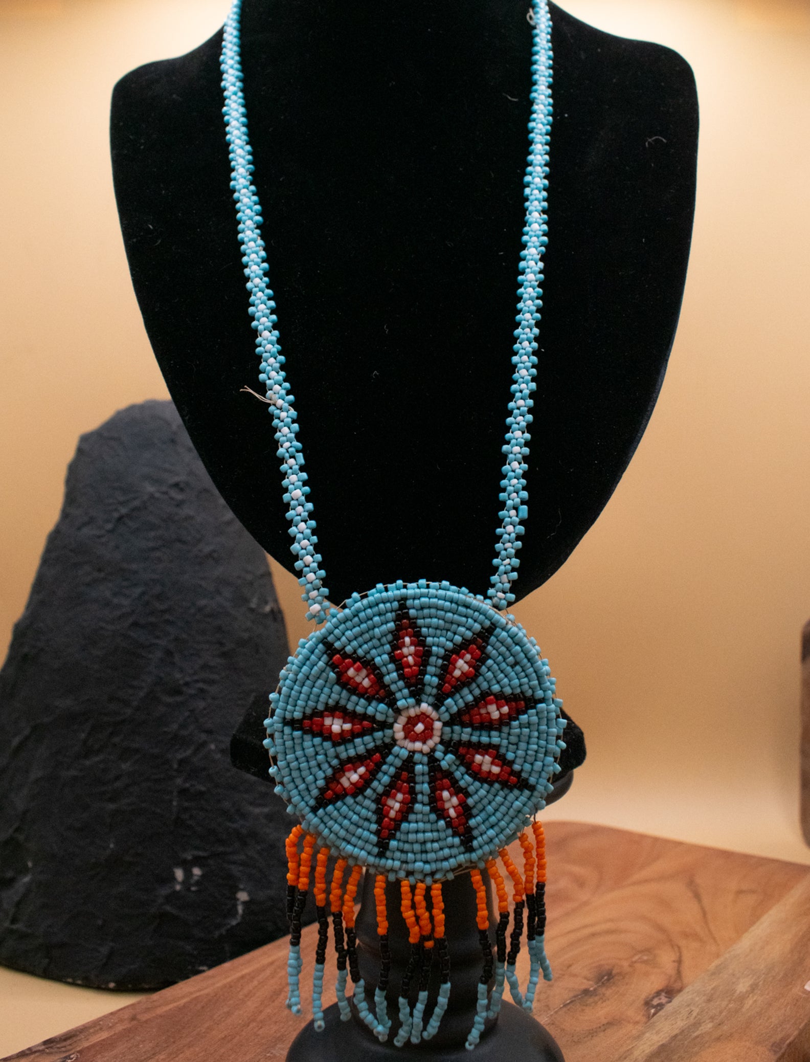 Vintage Native American Beaded Rosette Medallion Necklaces