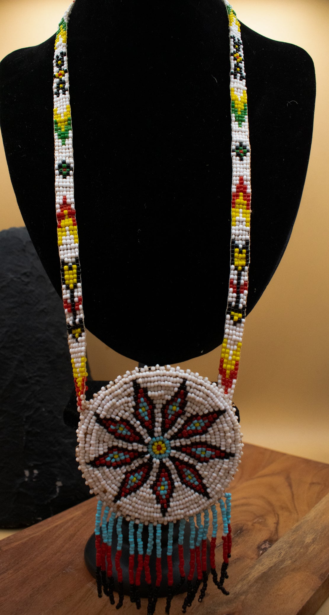 Vintage Native American Beaded Rosette Medallion Necklaces
