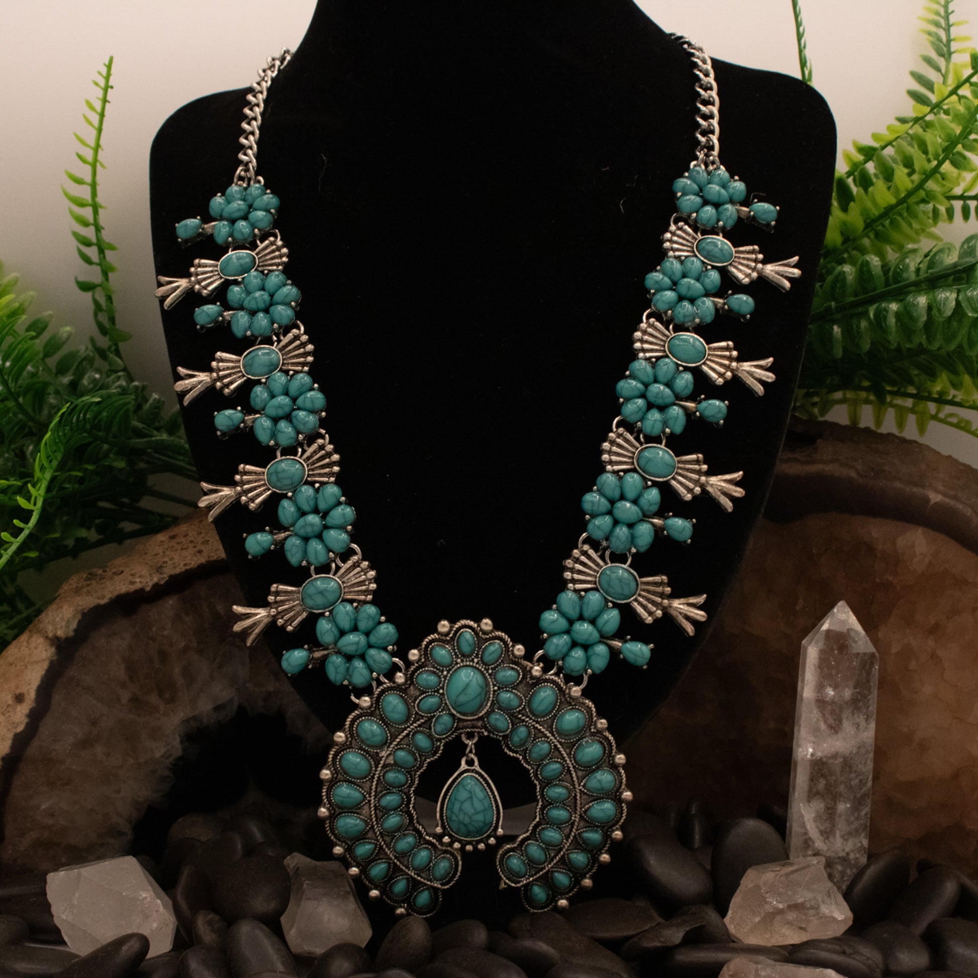 Native American Squash Blossom Style Necklace with Beautiful Nala