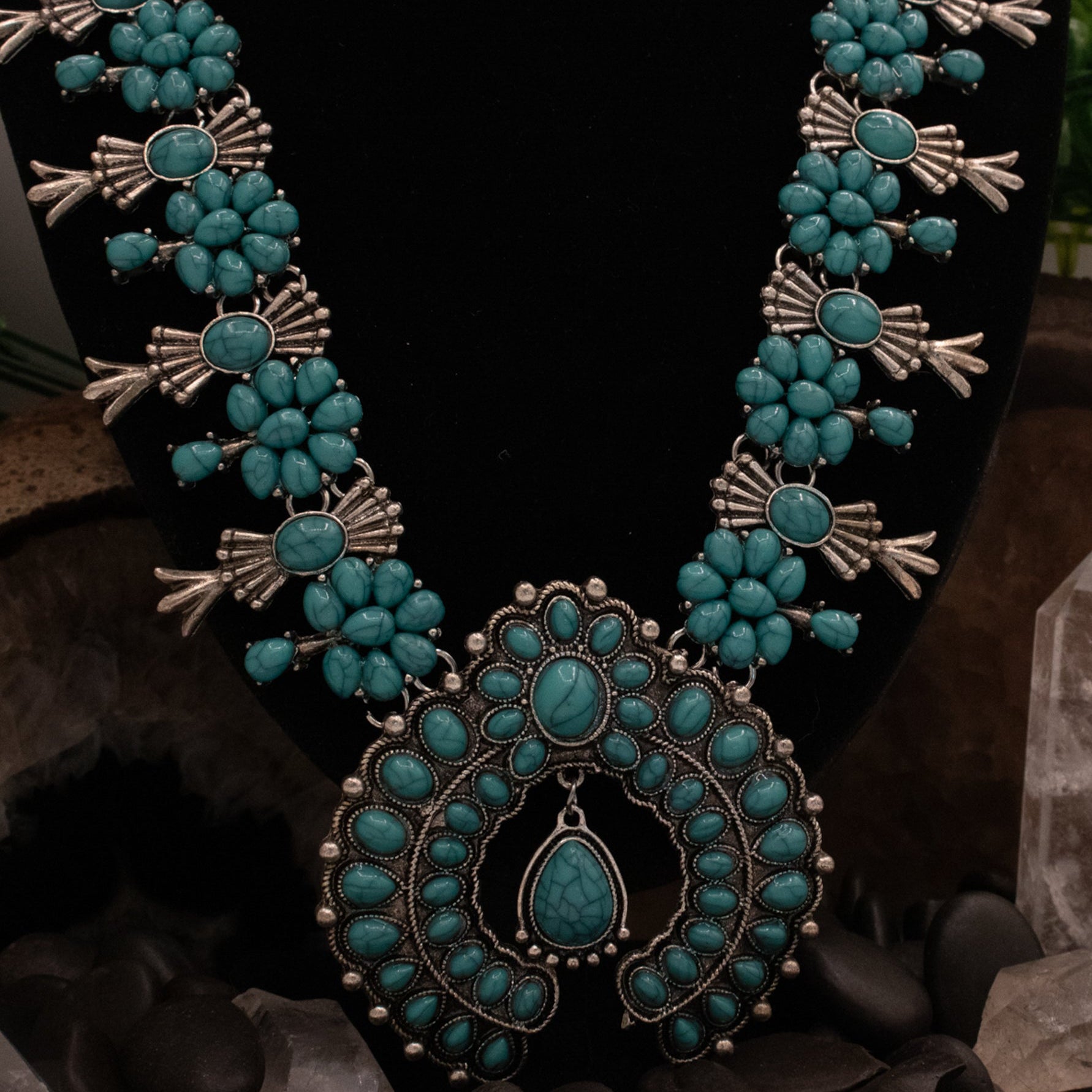 Native American Squash Blossom Style Necklace with Beautiful Nala
