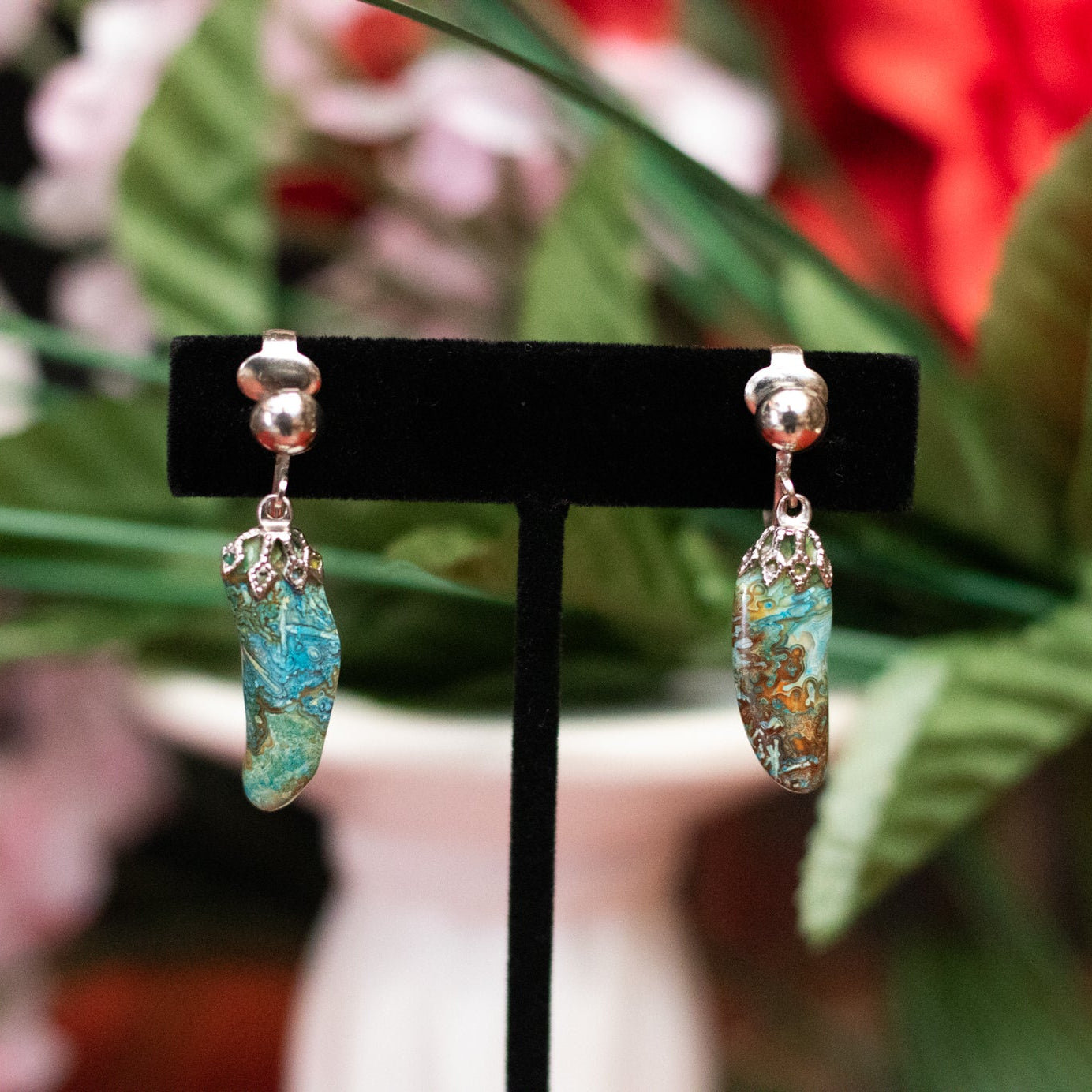 Natural Kingman Turquoise Nugget Clip on Earrings