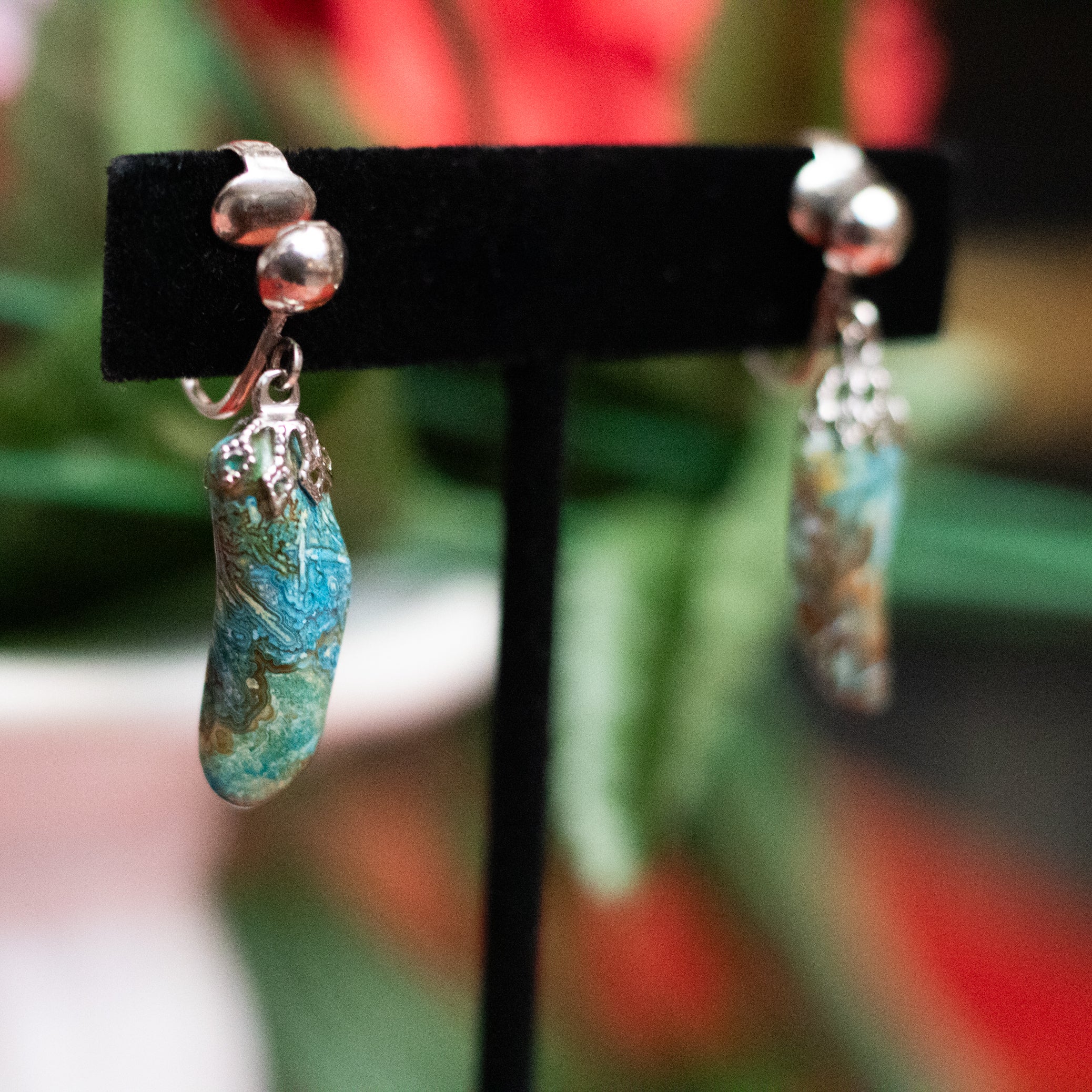 Natural Kingman Turquoise Nugget Clip on Earrings