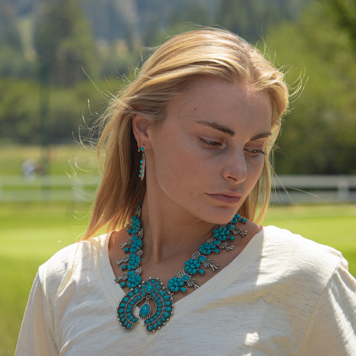 Native American Squash Blossom Style Necklace with Beautiful Nala