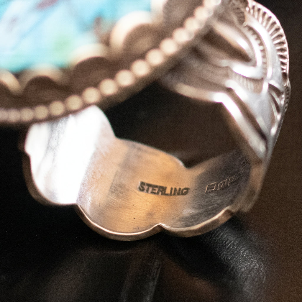 Vintage Navajo Sterling Silver Big Turquoise Ring Stamped Elgin Tom Size 11
