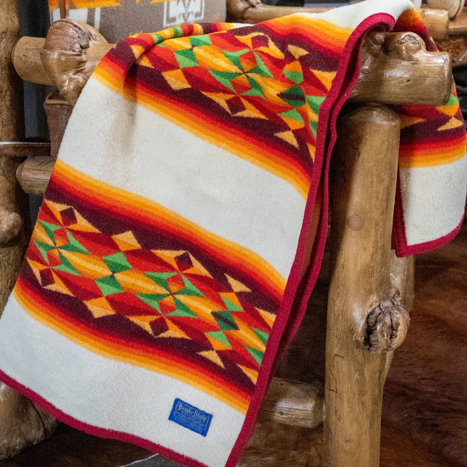 Vintage Beaver State Pendleton Wool Saddle Blanket Tan Aztec Pattern