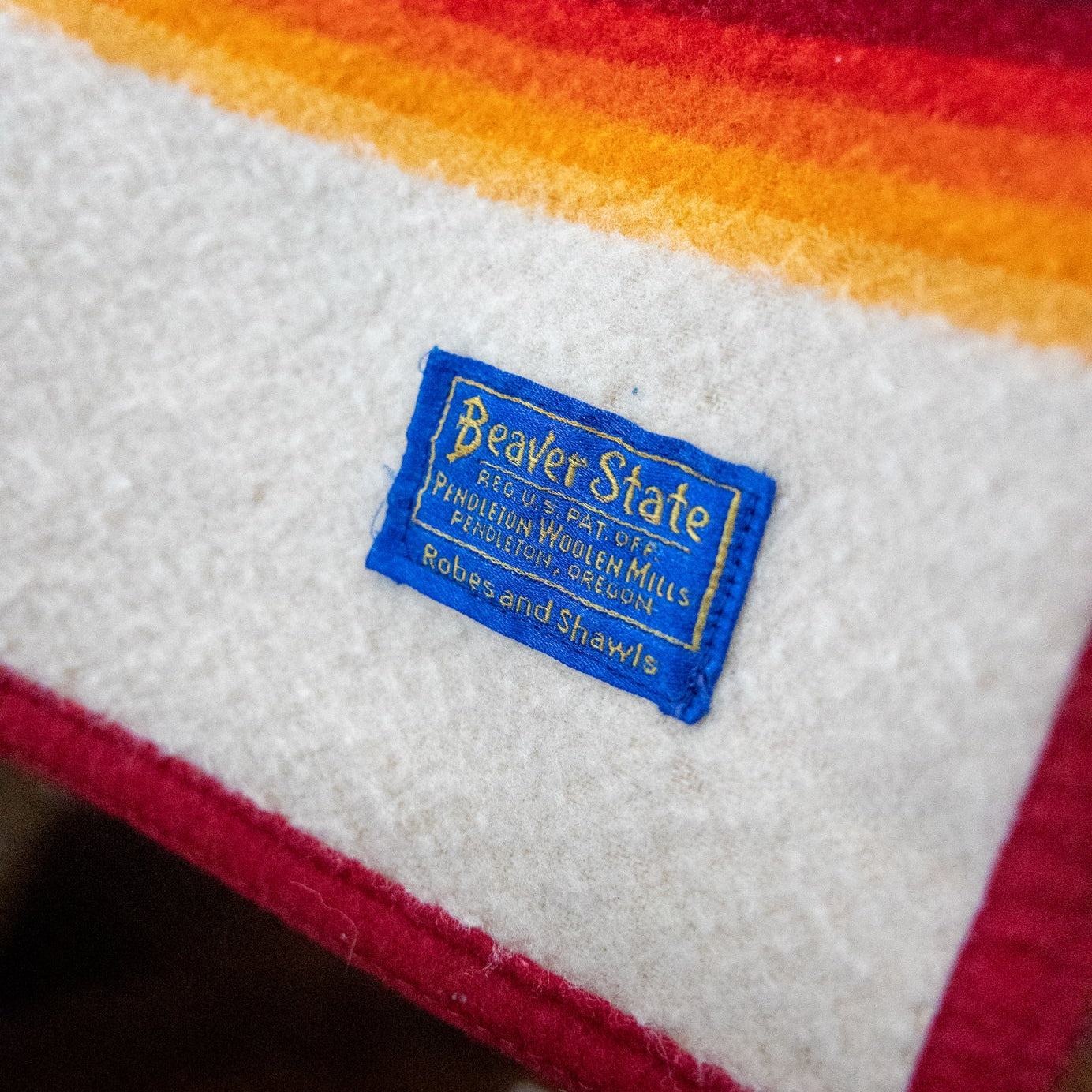 Vintage Beaver State Pendleton Wool Saddle Blanket Tan Aztec Pattern