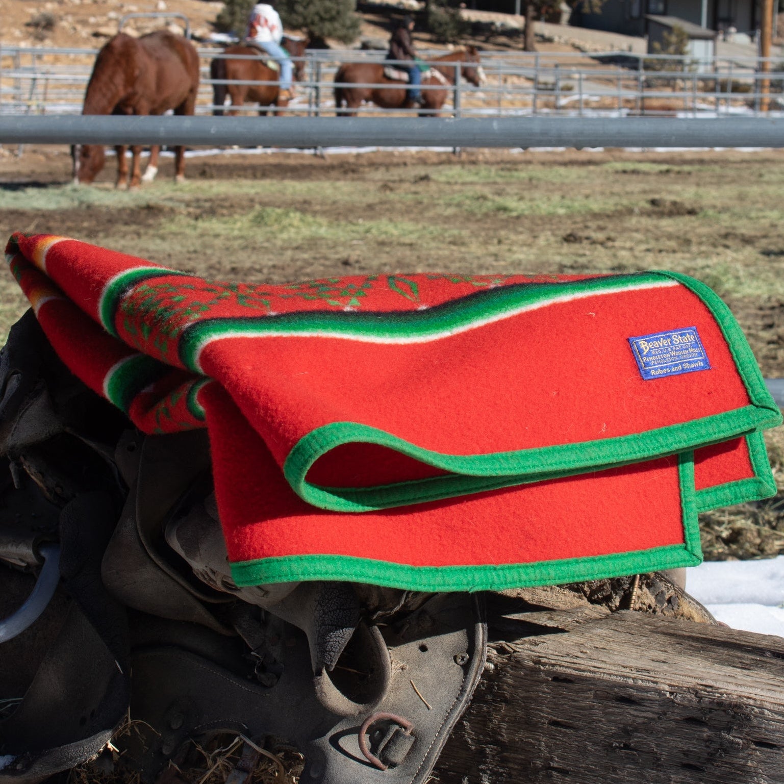 Vintage Beaver State Pendleton Woolen Mills Aztec Red Saddle Blanket