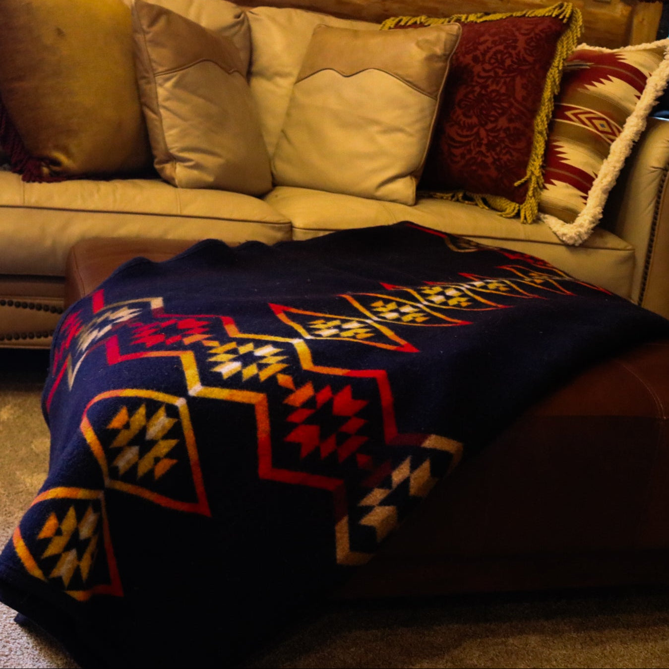 Pendleton Beaver State Reversable Blanket Featuring Black Red Orange Brown