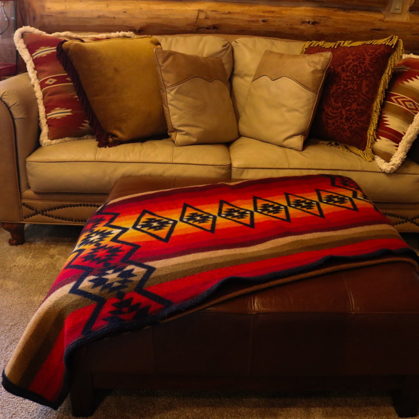 Pendleton Beaver State Reversable Blanket Featuring Black Red Orange Brown