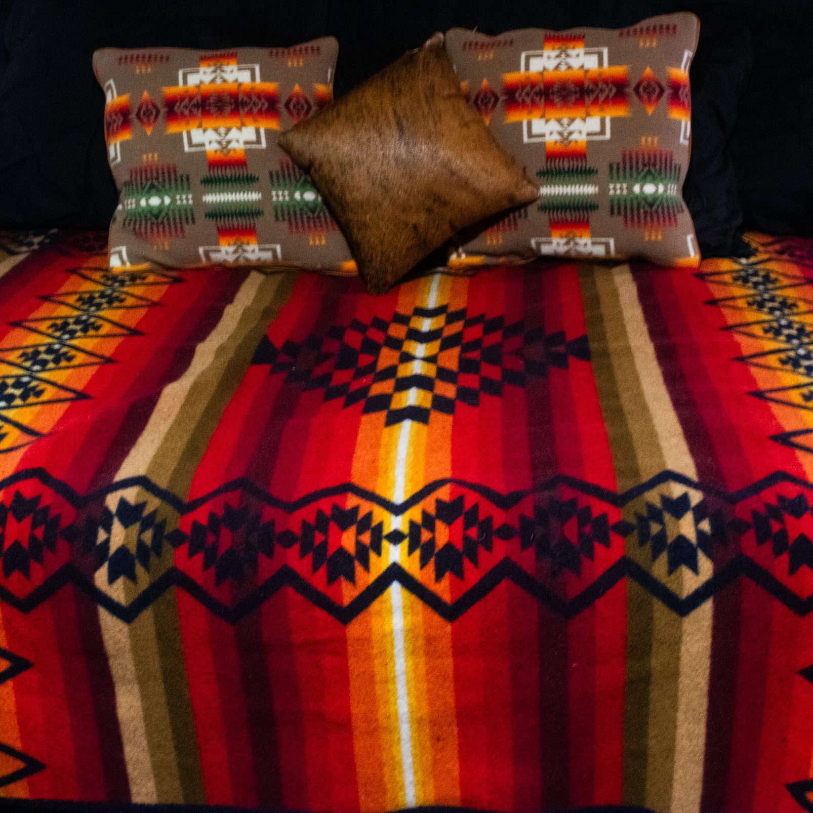 Pendleton Beaver State Reversable Blanket Featuring Black Red Orange Brown