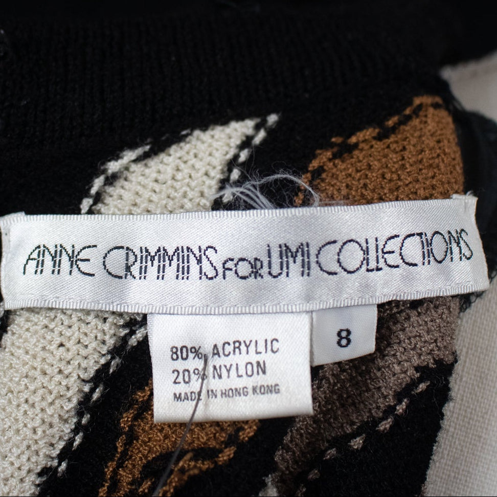 Anne Crimmins For Umi Collections Black/Brown/Tan/White Print Sweater Dress