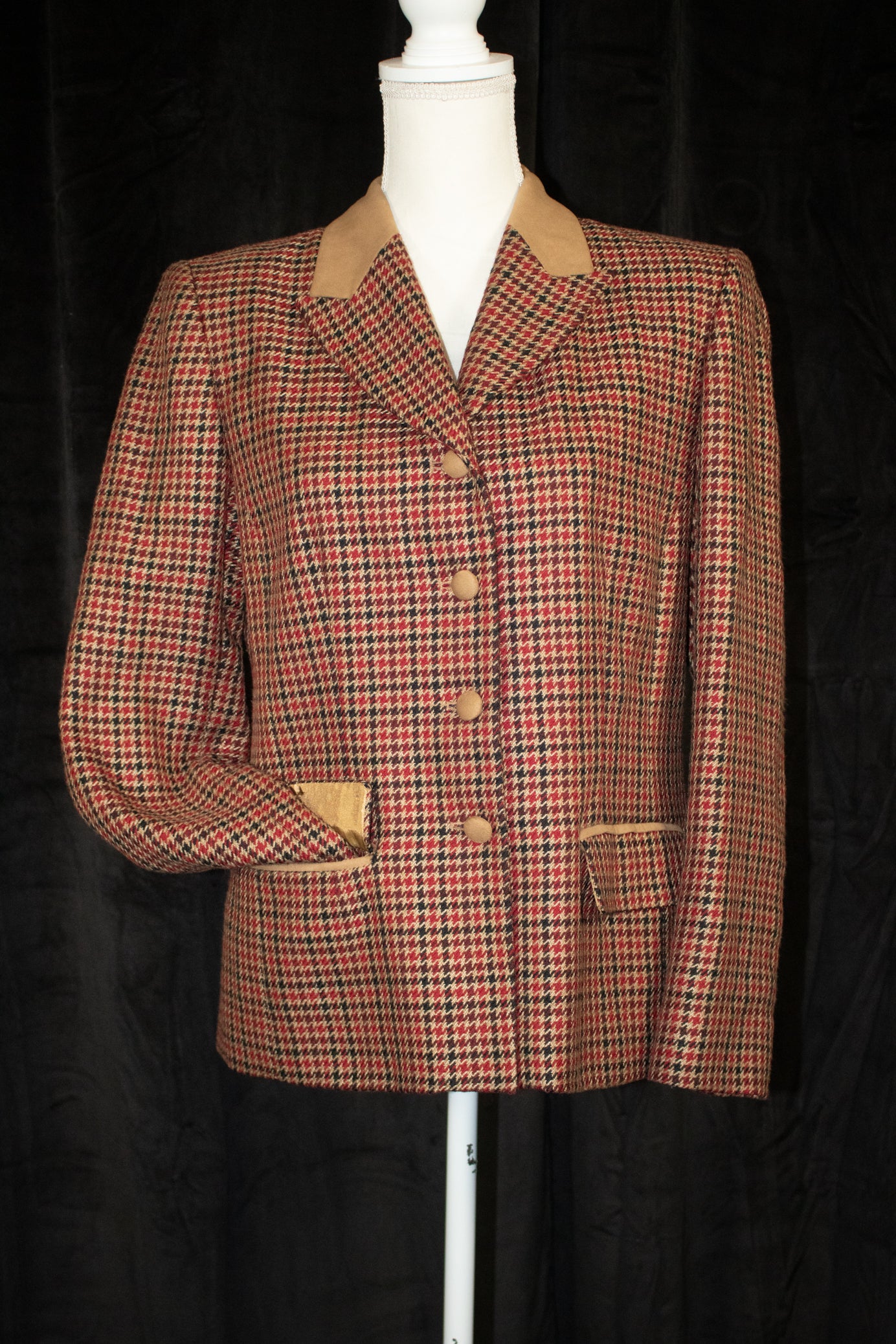 pendleton houndstooth blazer suede trim western wool jacket womens size 6