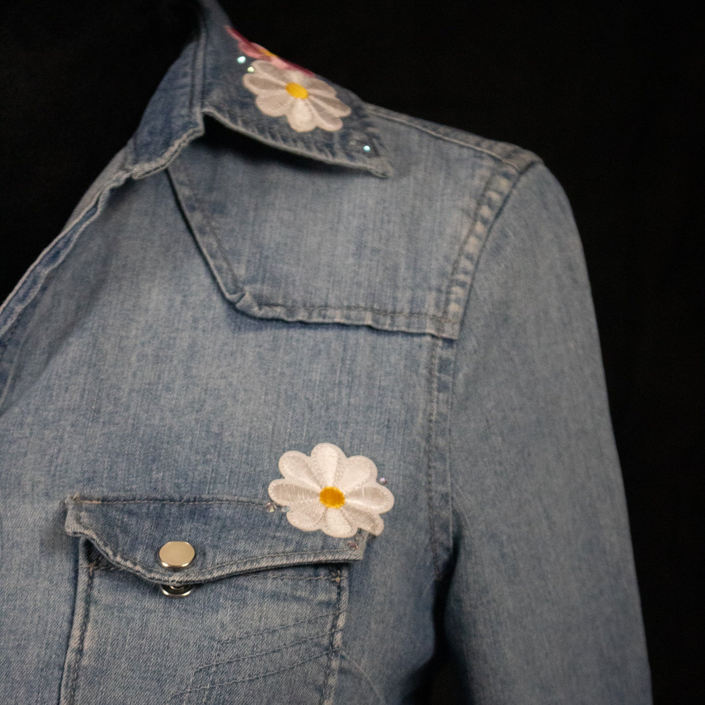 Western Distressed Denim White Pearly Buttons