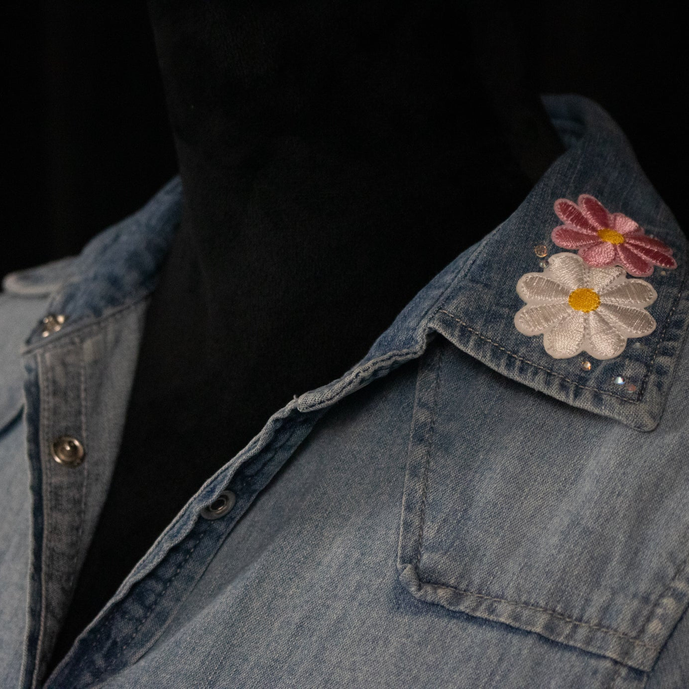Western Distressed Denim White Pearly Buttons