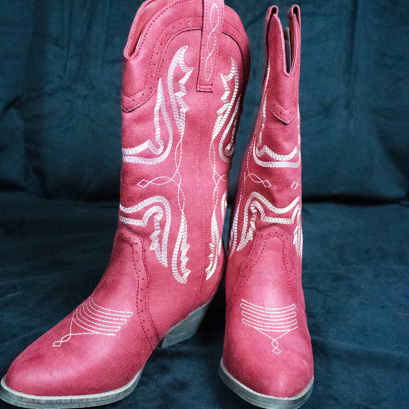 True Craft Tammy Red Western Cowboy Boots Mid Calf Embroidered Cowgirl Boots New
