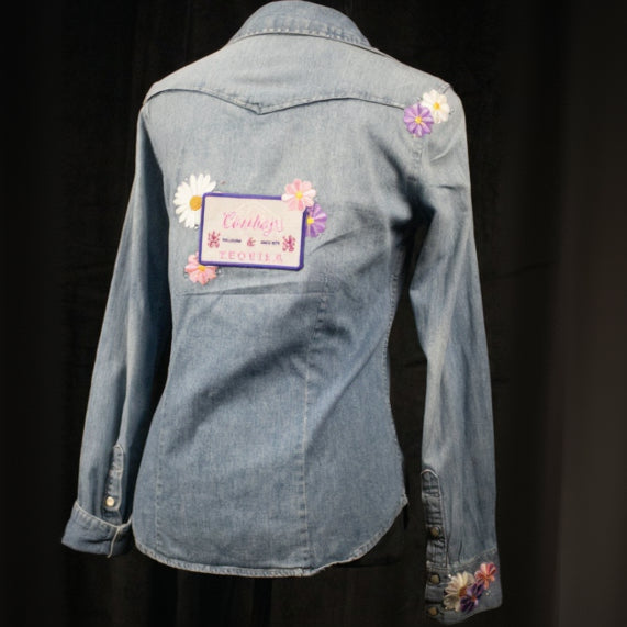 Western Distressed Denim White Pearly Buttons