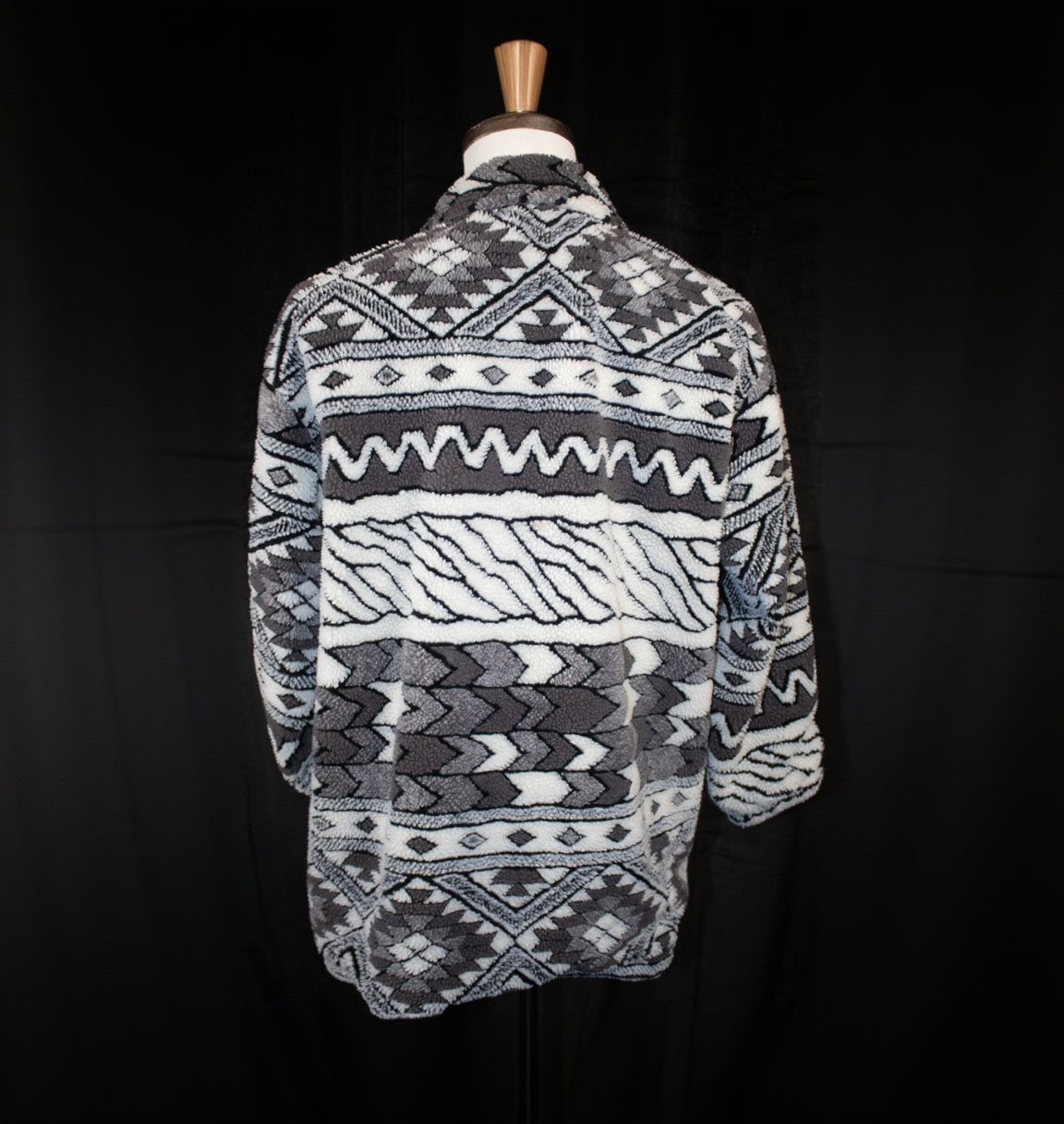 Seasons Aztec Pattern Black and White Fleece Zip Up jacket