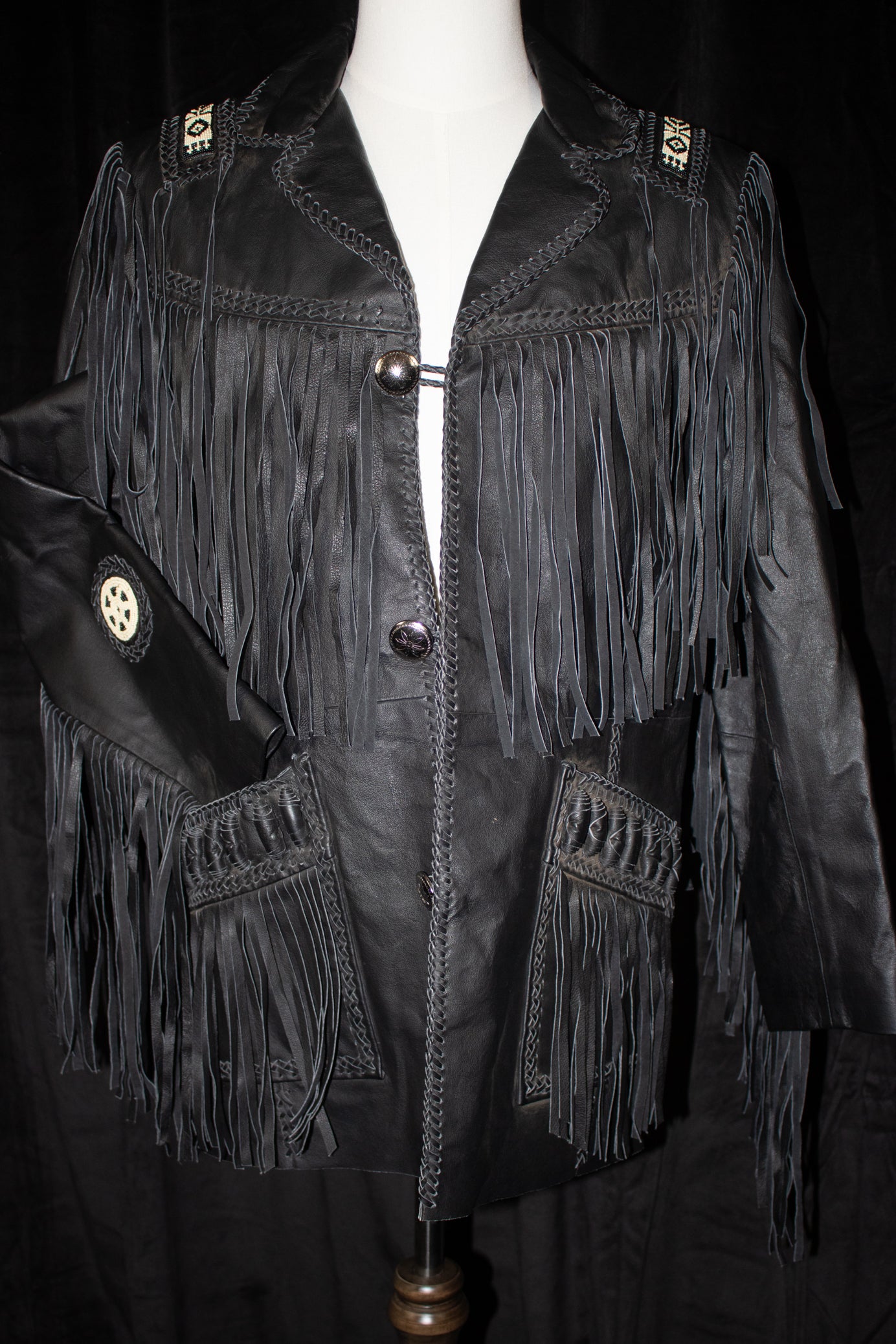 Black Leather Beaded Scully Jacket