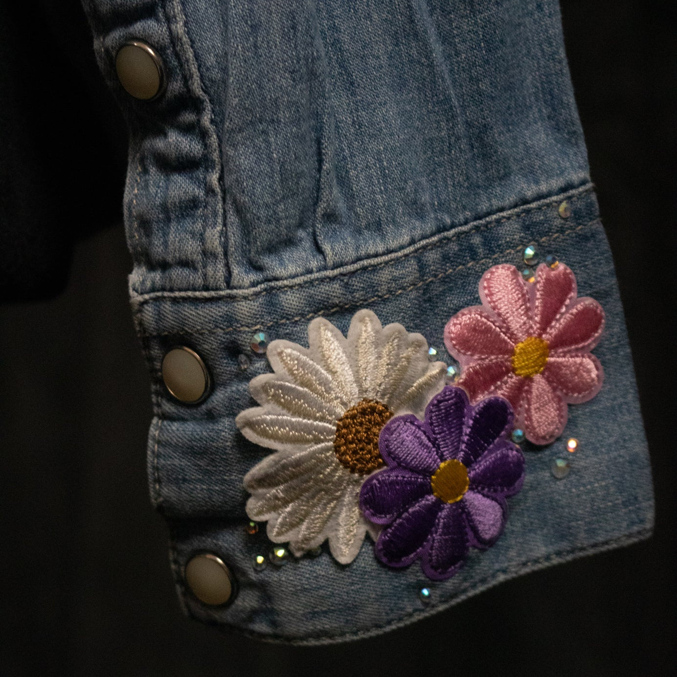 Western Distressed Denim White Pearly Buttons