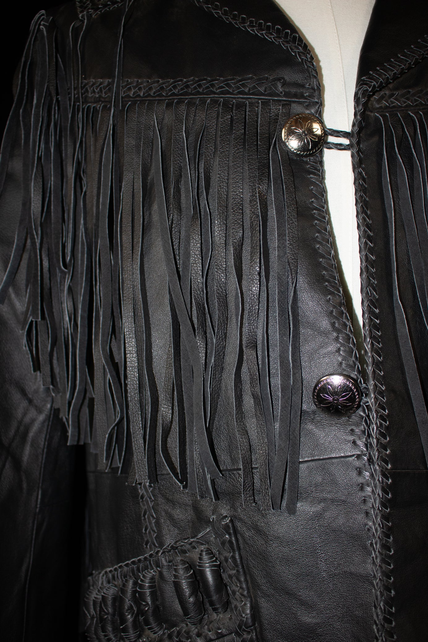 Black Leather Beaded Scully Jacket