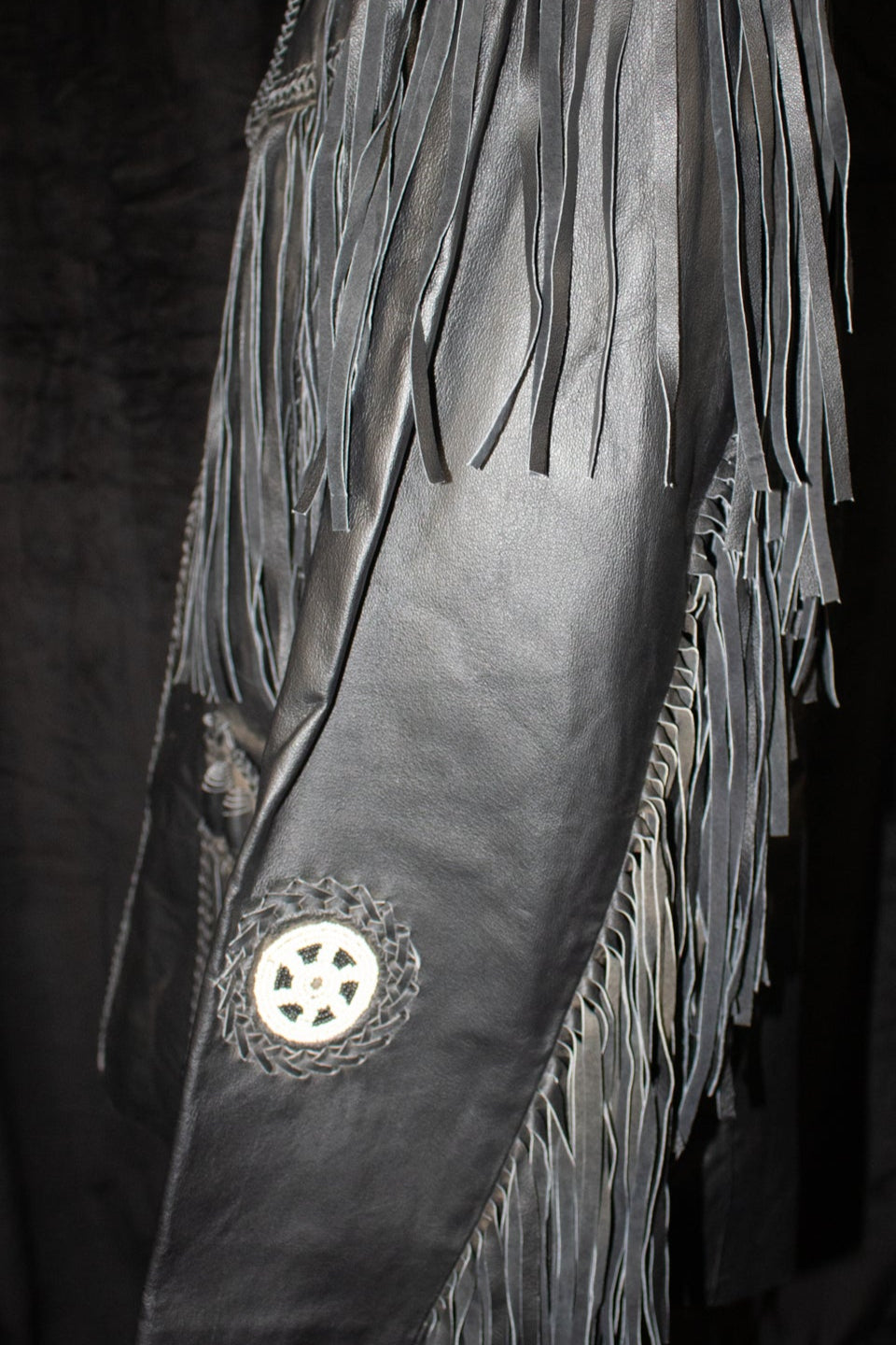 Black Leather Beaded Scully Jacket