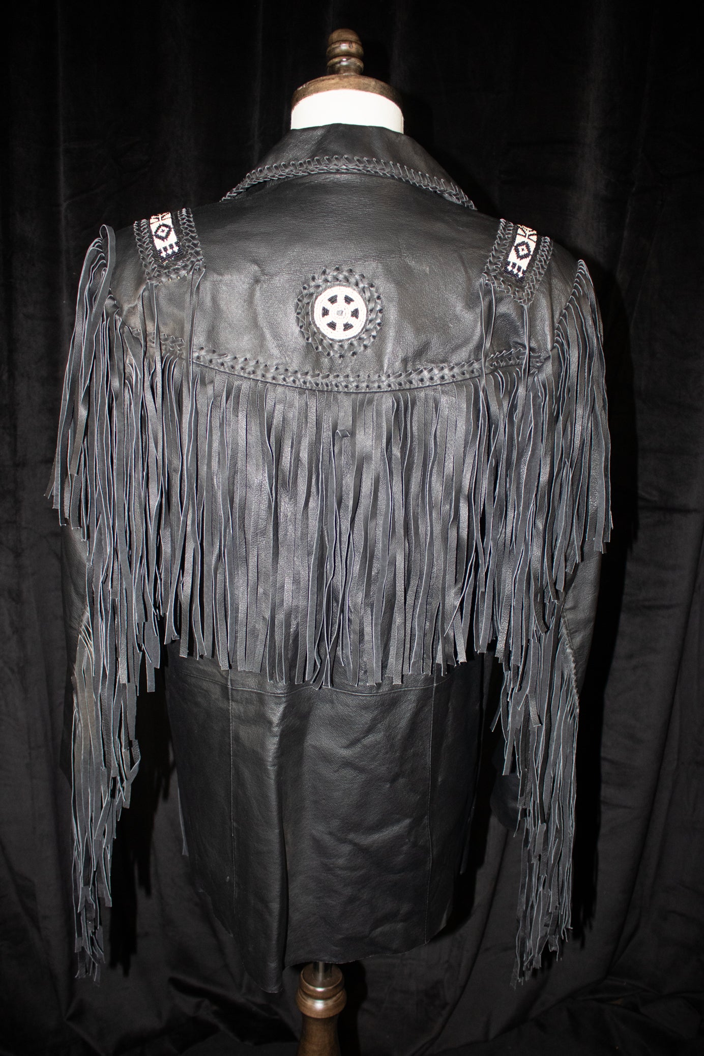 Black Leather Beaded Scully Jacket