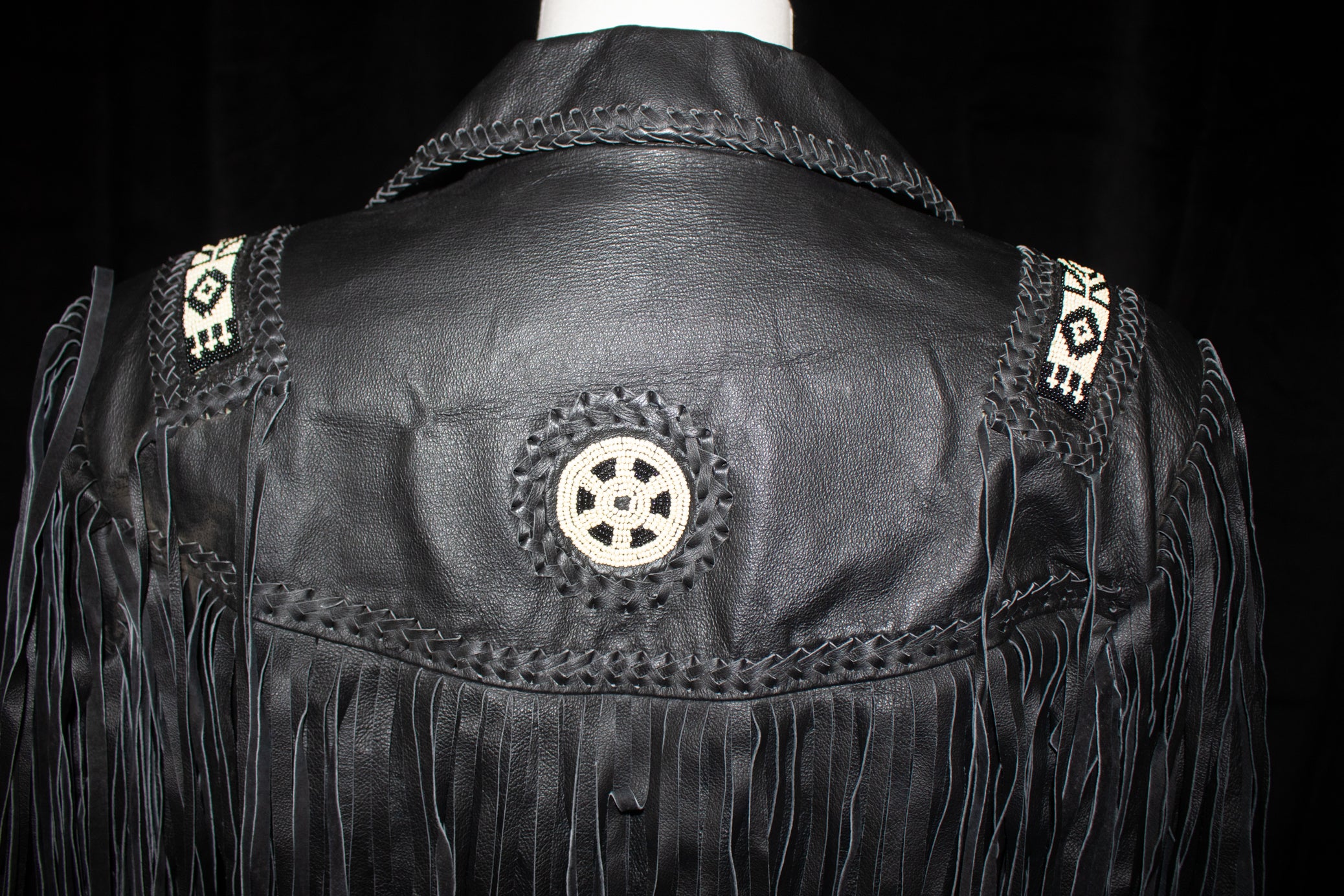 Black Leather Beaded Scully Jacket