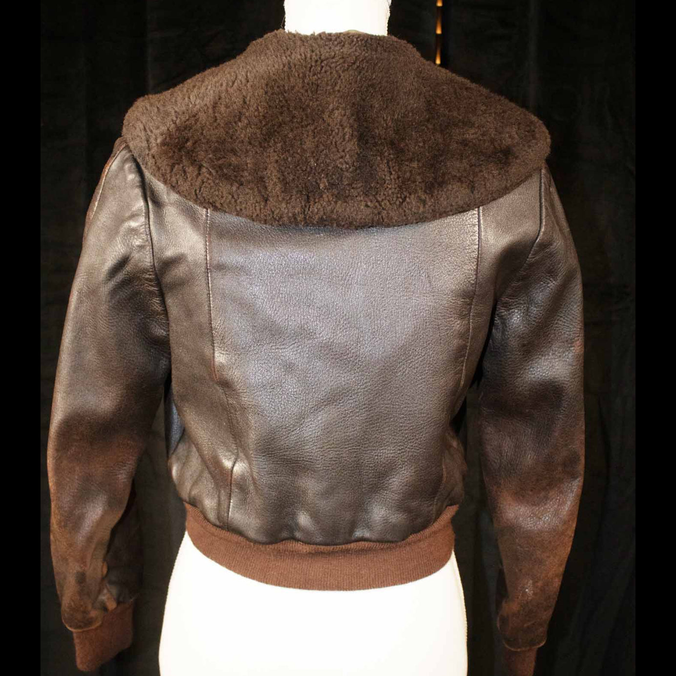 Small Cropped Leather Bomber Jacket Brown Color