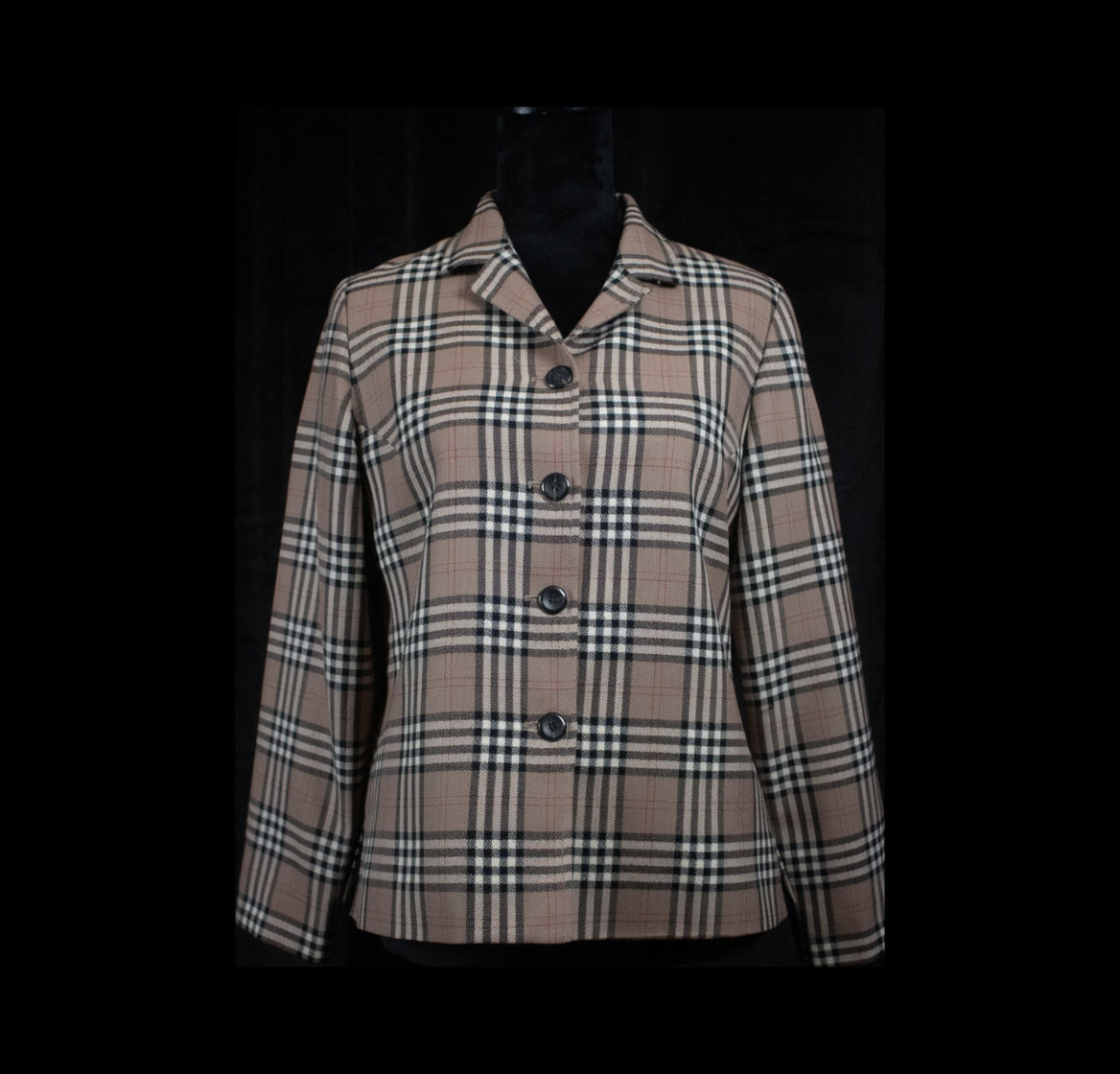 Vintage Pendleton Burberry Print Tartan Plaid 100% Virgin Wool Blazer Size Pettie 8