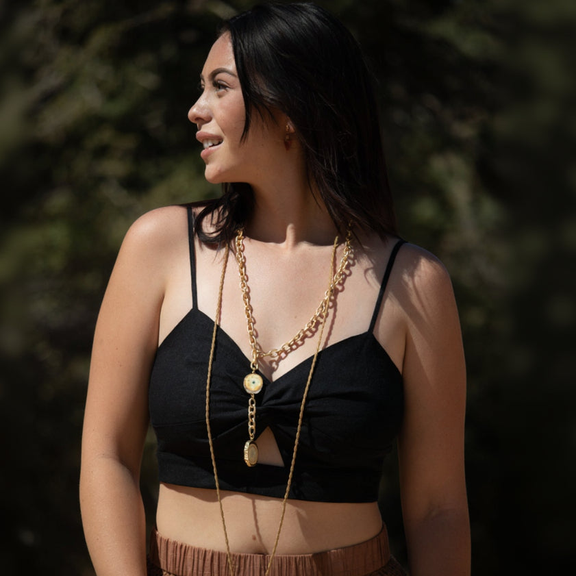 Soft Surrounding Cressa Light Brown Agate & Gold Double Pendant Necklace