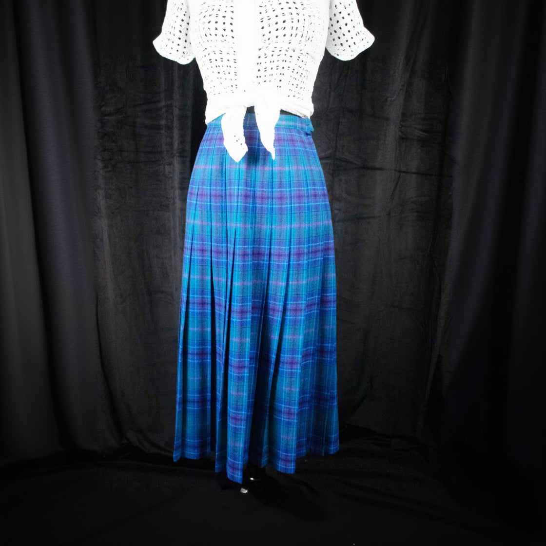 Pendleton Women's Teal Blue Purple Plaid Pleated Wool Skirt
