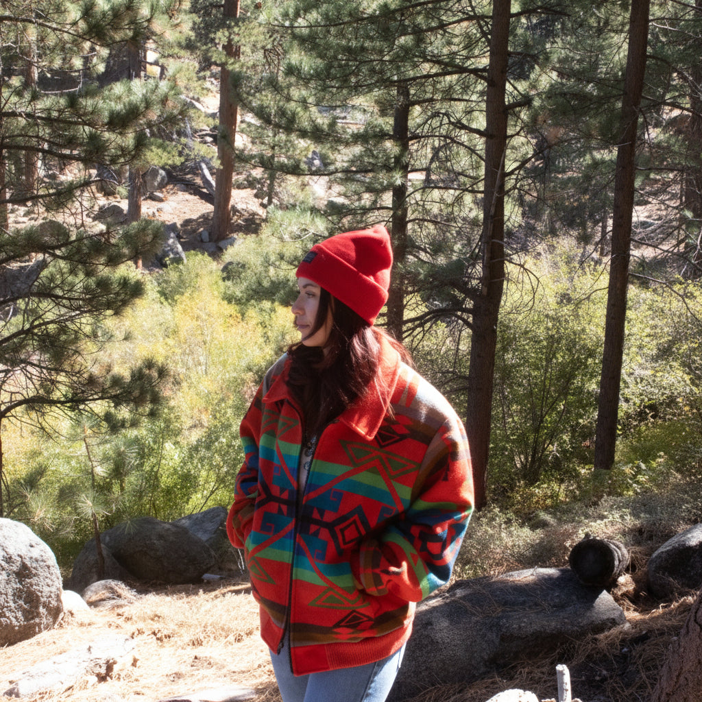 Pendleton Western Wool Jacket Large Made in USA Aztec Bomber Southwestern Red Coat