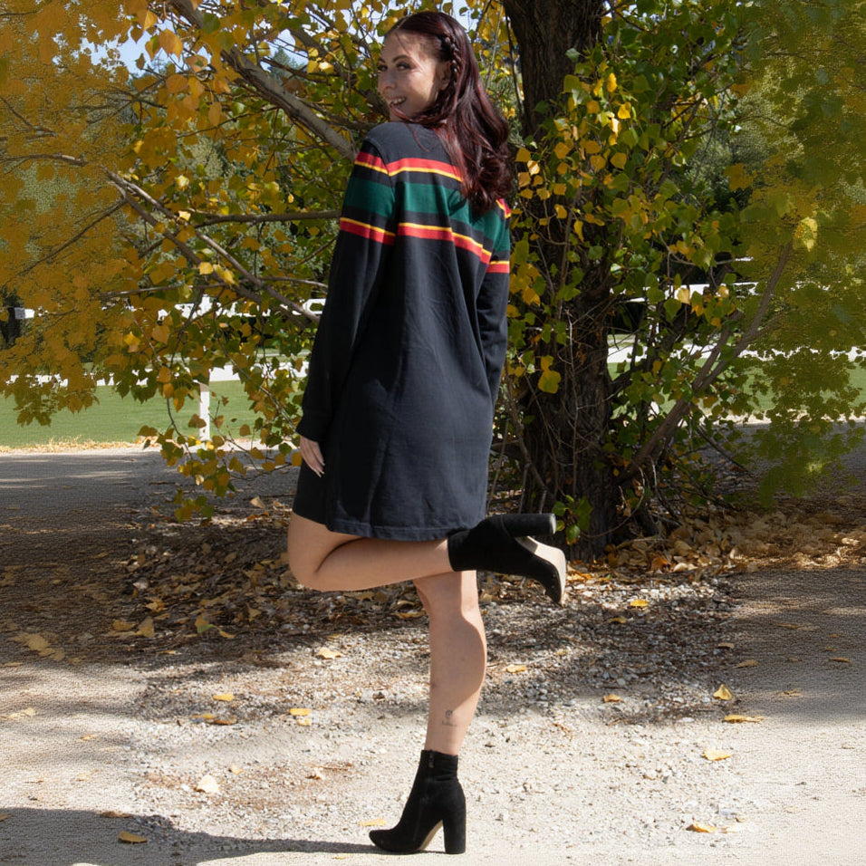 Pendleton Rugby Stripe Knit Dress – Black Multicolor, Size MEDIUM