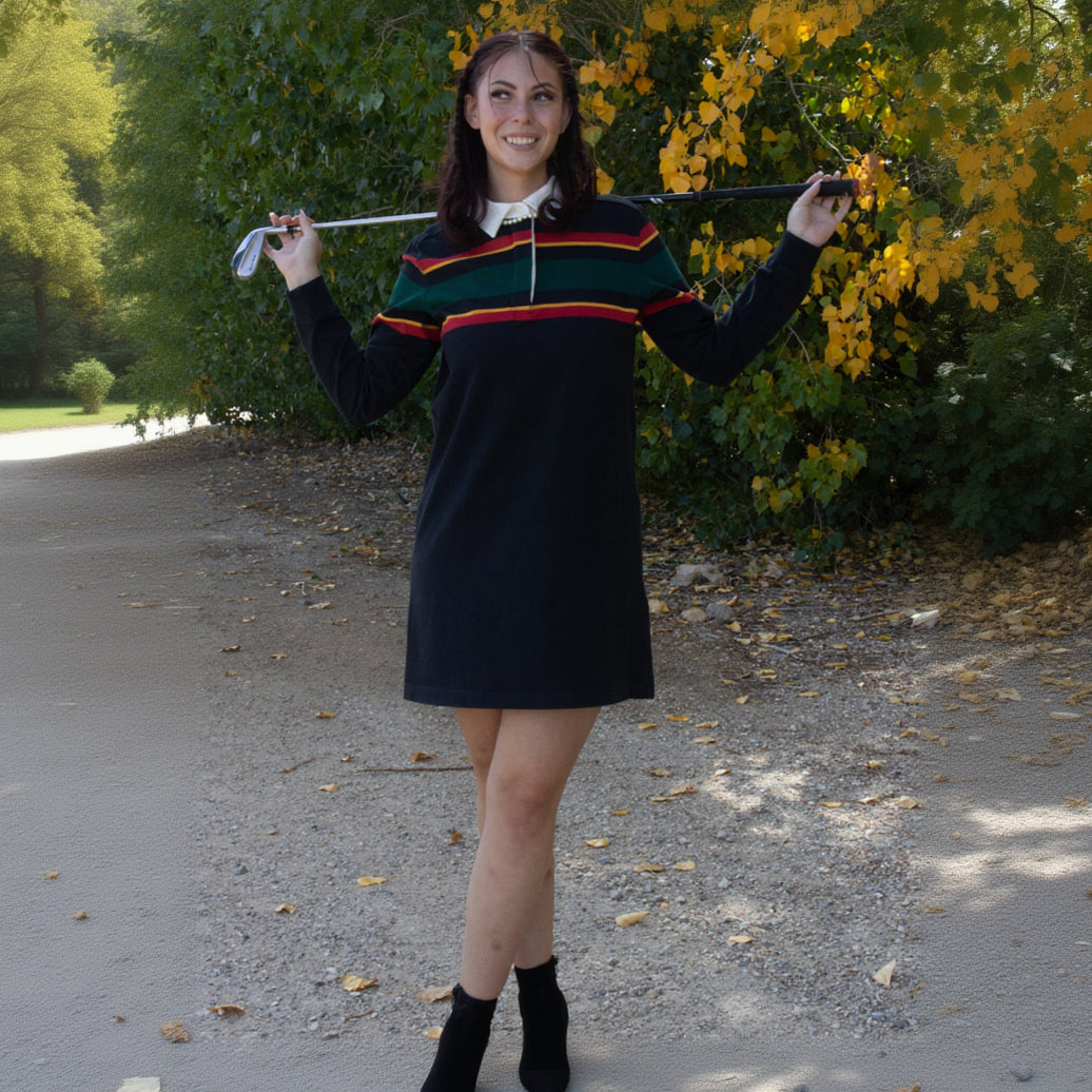 Pendleton Rugby Stripe Knit Dress – Black Multicolor, Size MEDIUM