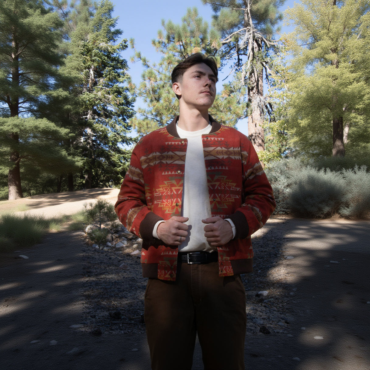 Pendleton Red Highland Peak Hoyt Jacquard Bomber Jacket