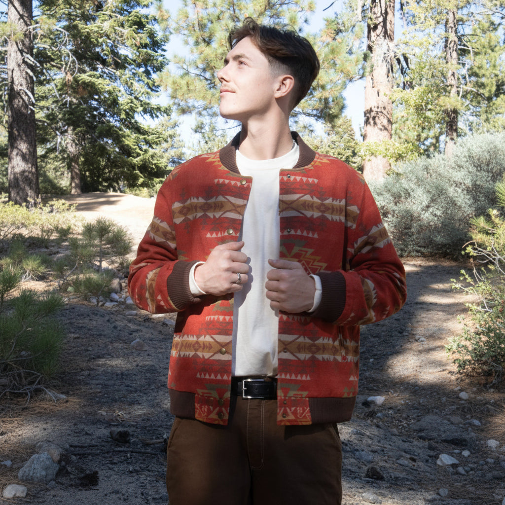 Pendleton Red Highland Peak Hoyt Jacquard Bomber Jacket
