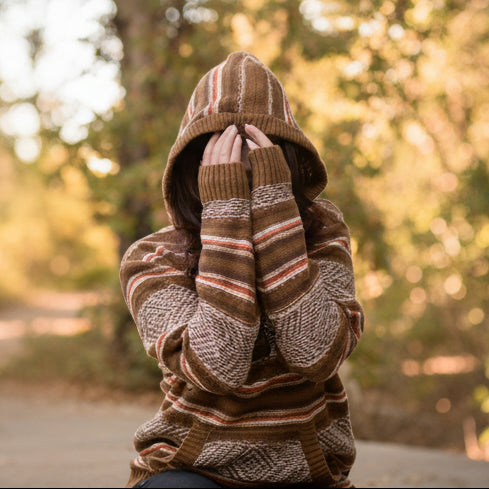 Pendleton Highland Peak Cotton Hoodie – Khaki, Coral & Coffee Stripes