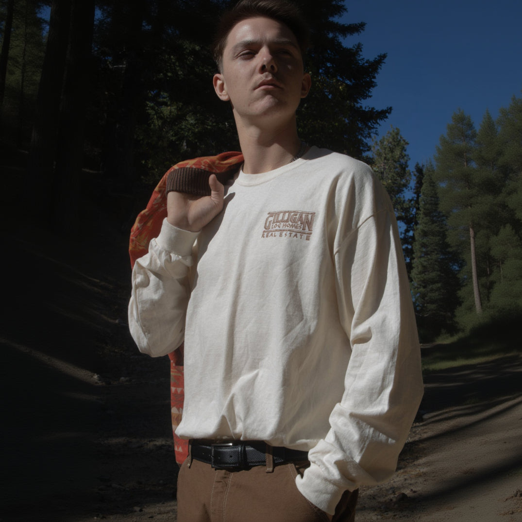 Gilligan Log Home Real Estate Logo Off-White Long Sleeve Shirt XL Gildan Ultra Cotton