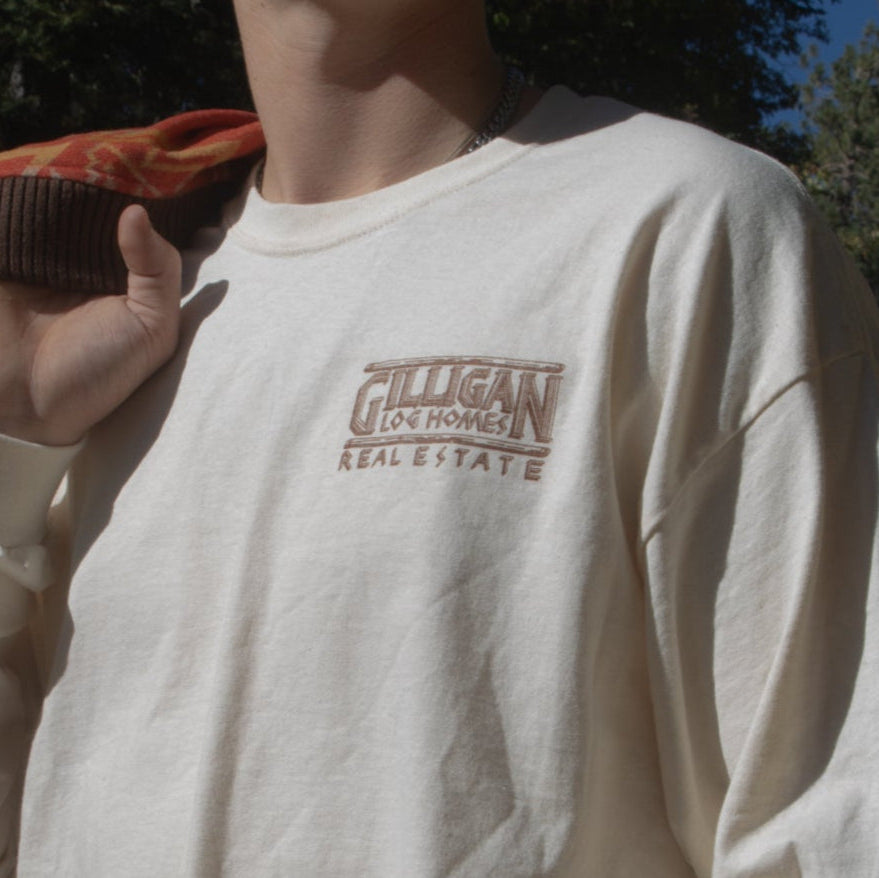 Gilligan Log Home Real Estate Logo Off-White Long Sleeve Shirt XL Gildan Ultra Cotton