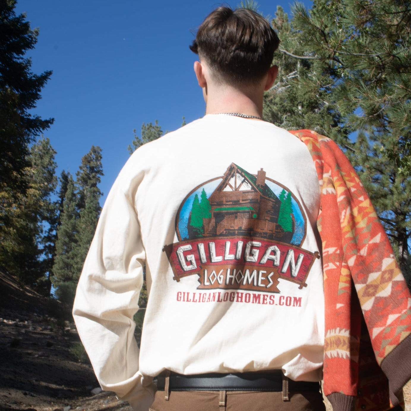 Gilligan Log Home Real Estate Logo Off-White Long Sleeve Shirt XL Gildan Ultra Cotton