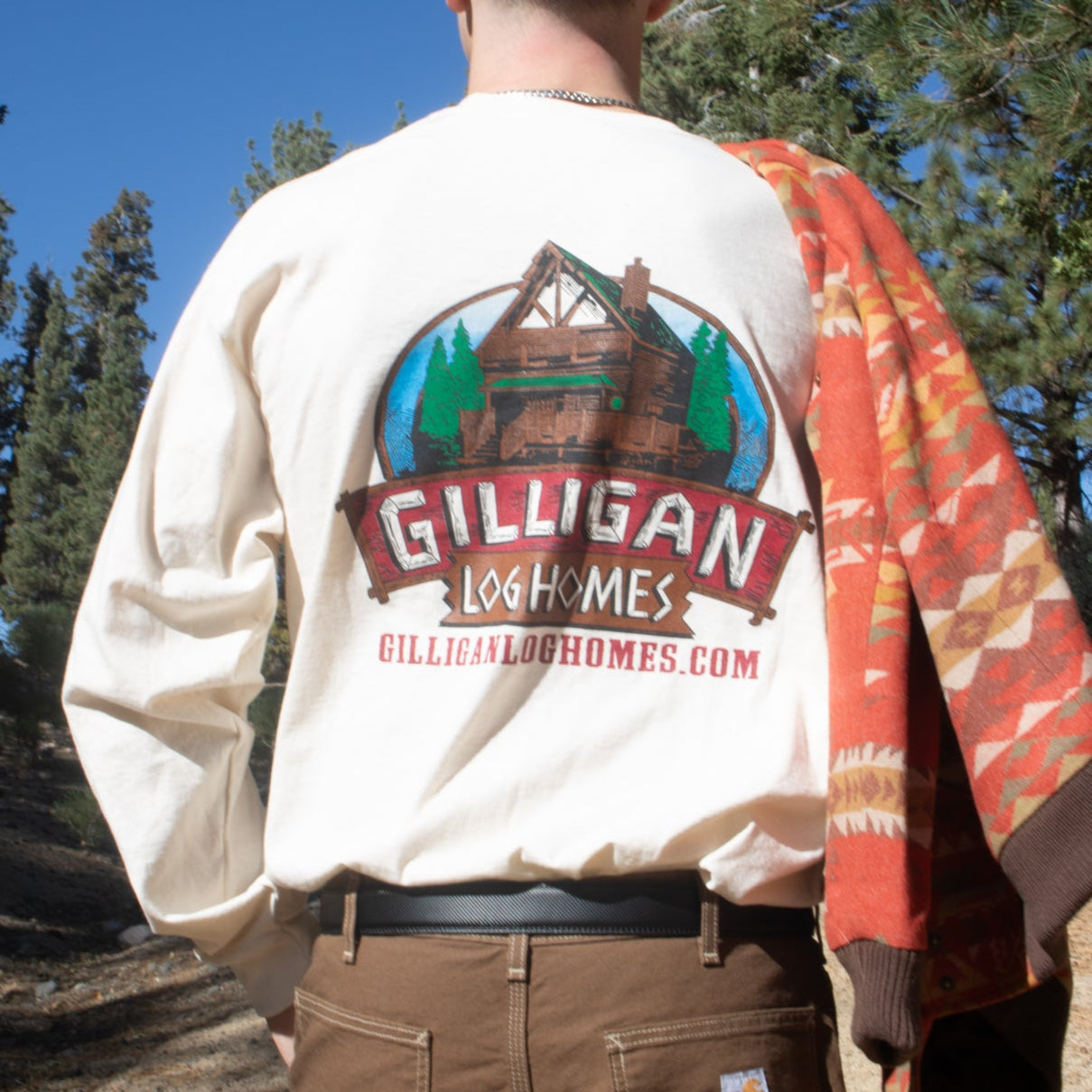 Gilligan Log Home Real Estate Logo Off-White Long Sleeve Shirt XL Gildan Ultra Cotton