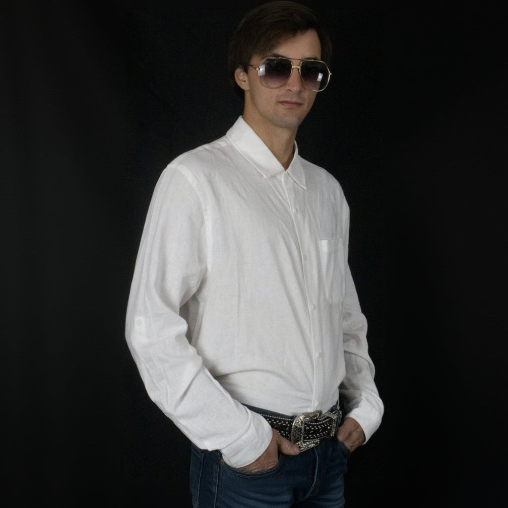 MAGASCHONI Linen Viscose Blend Long Sleeve Button Down Shirt White Multiple Sizes