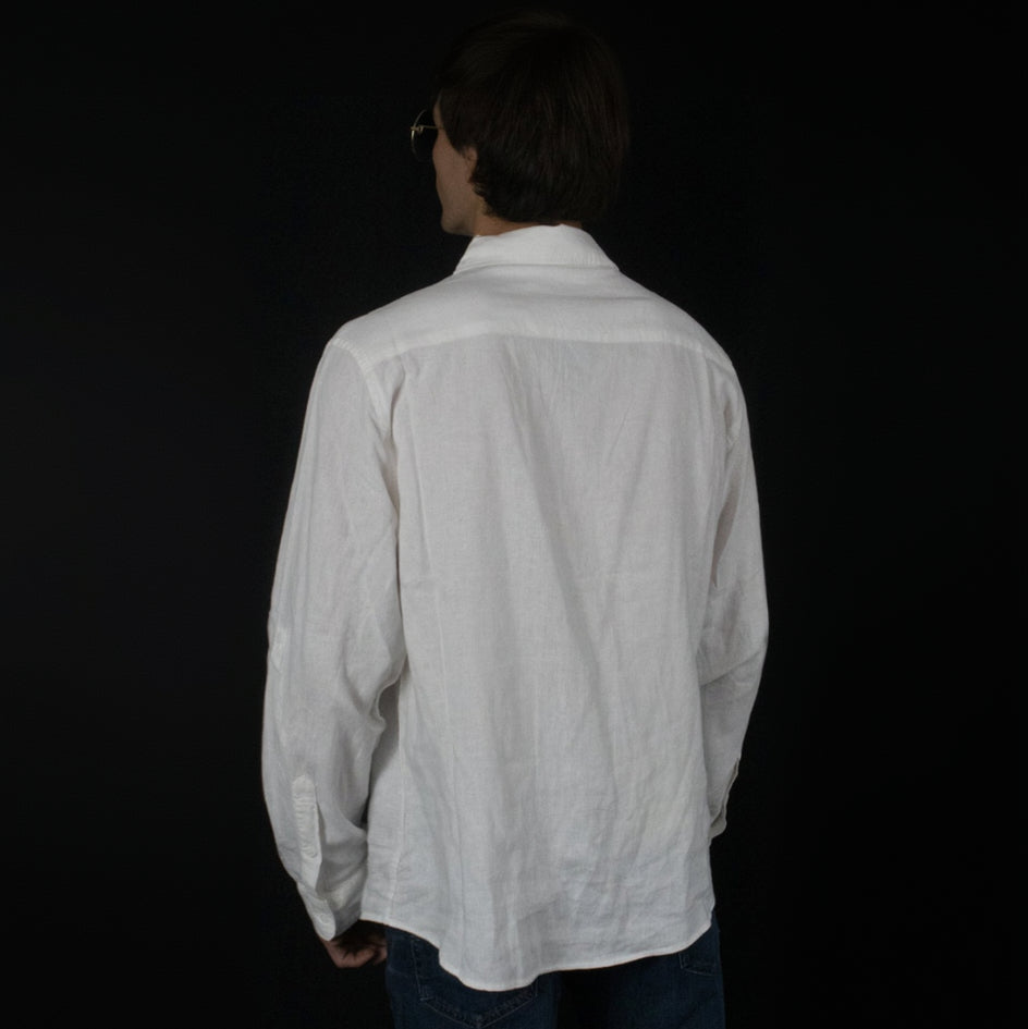 MAGASCHONI Linen Viscose Blend Long Sleeve Button Down Shirt White Multiple Sizes