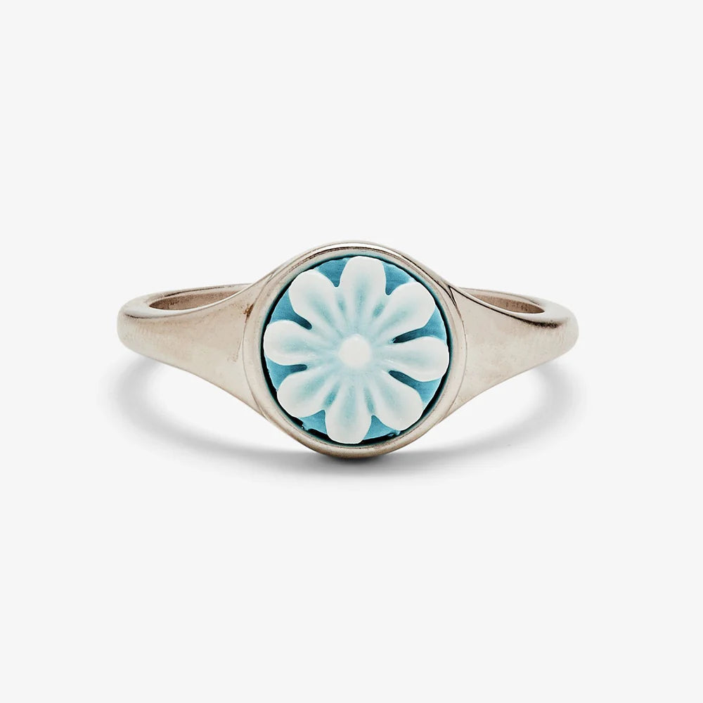 Pura Vida Blue Flower Cameo Ring