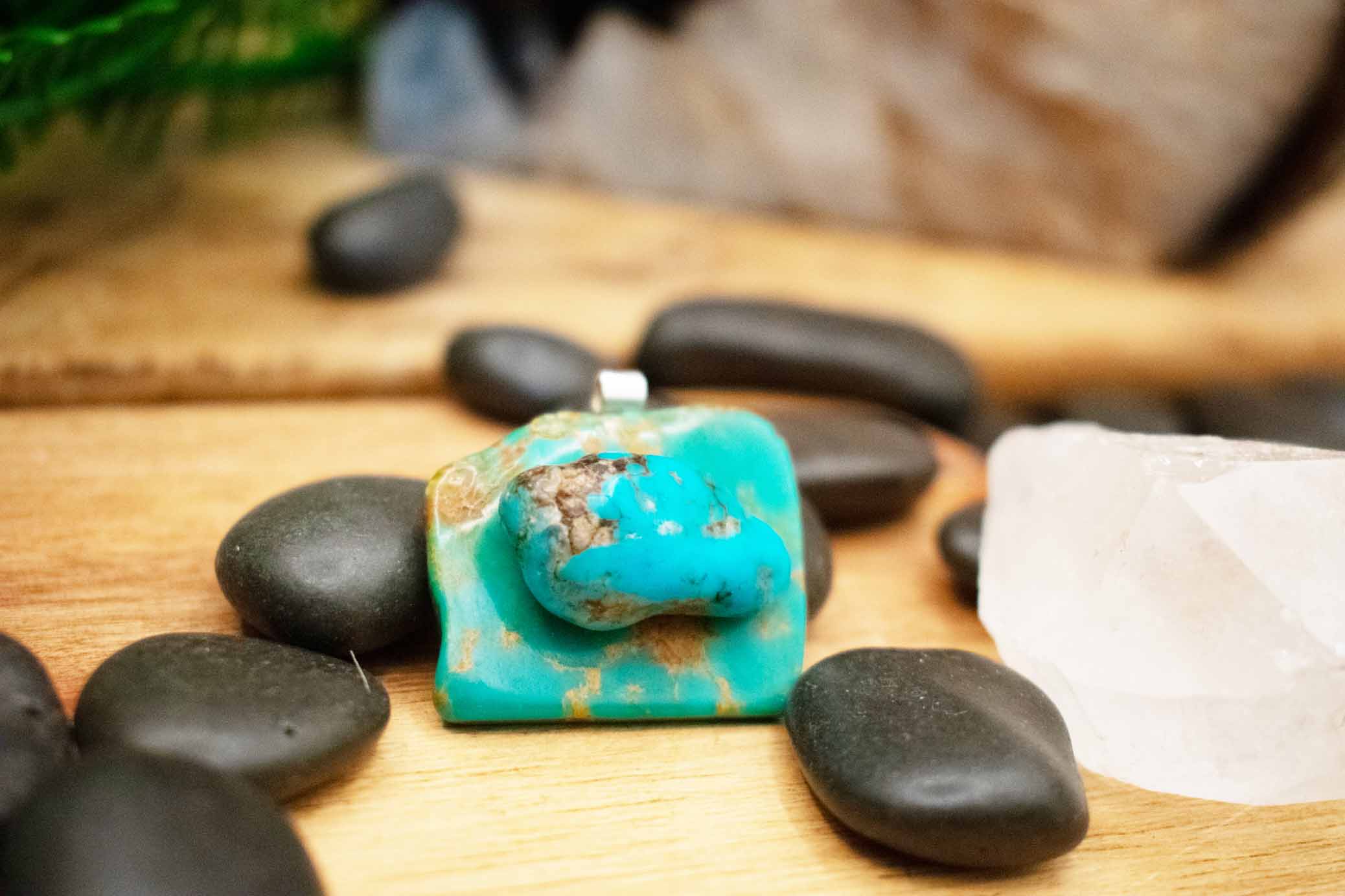 Turquoise Pendant Necklace Sterling Silver Chain Natural Stone Southwestern Jewelry