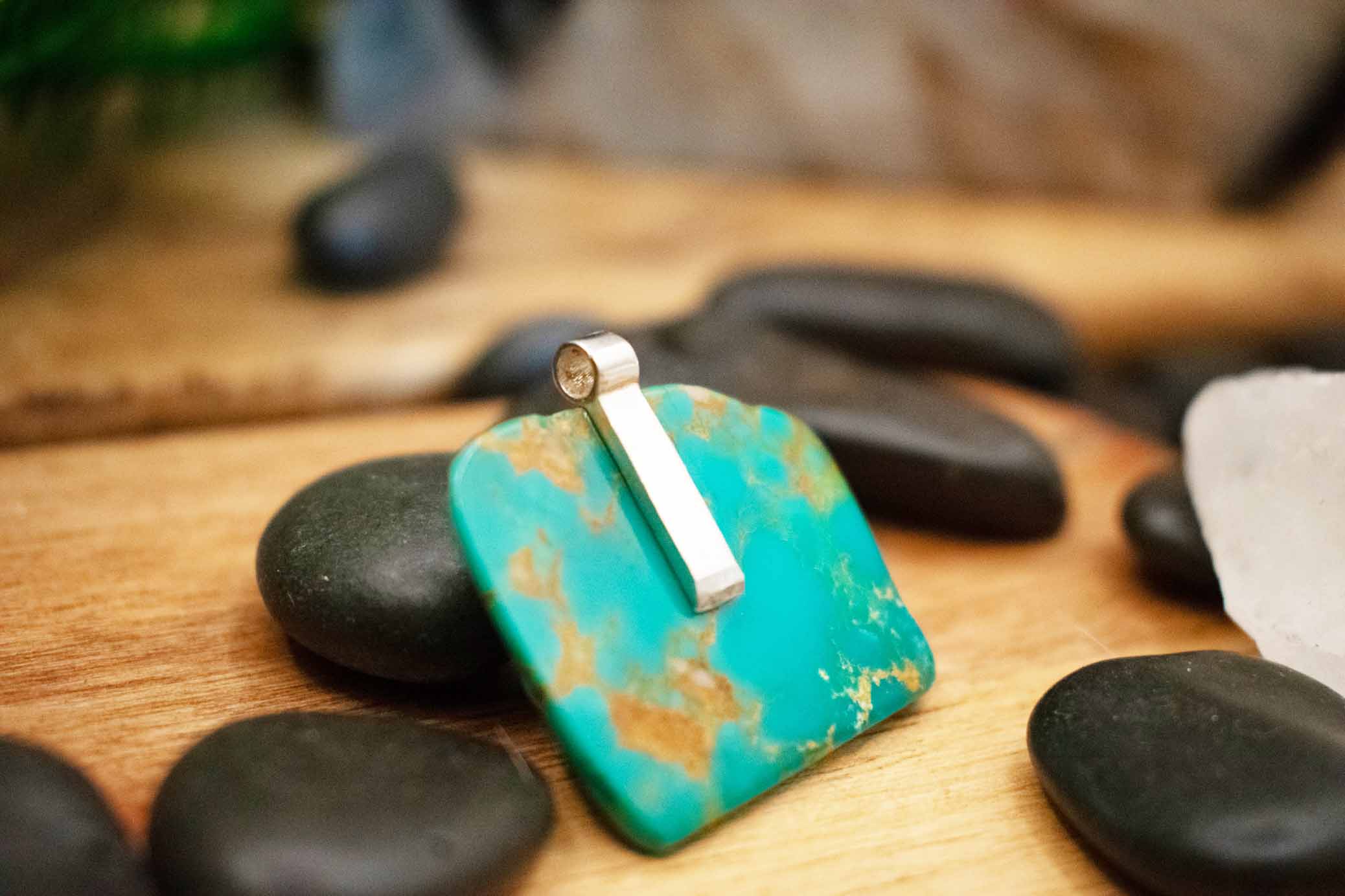 Turquoise Pendant Necklace Sterling Silver Chain Natural Stone Southwestern Jewelry