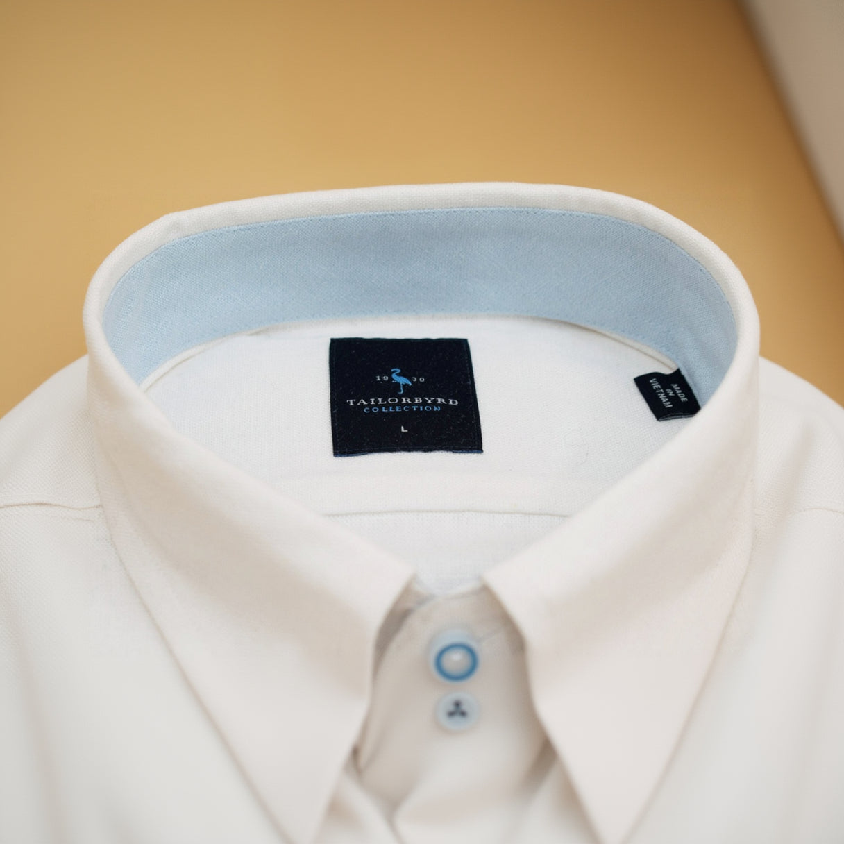 TAILORBYRD white linen blend long sleeve button down shirt with contrast trim accents available in small large and XL sizes
