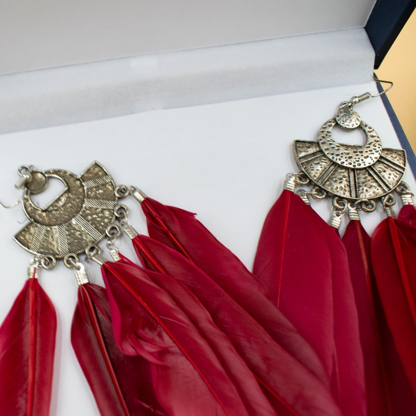 Paparazzi Ornate Silver basic with six Red Feather Dangling from each Statement Piece Earring Aztec Aesthetic