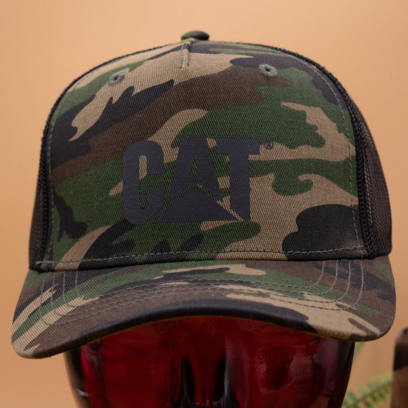 Trucker Cap with Cat Logo Color: Woodland Camo