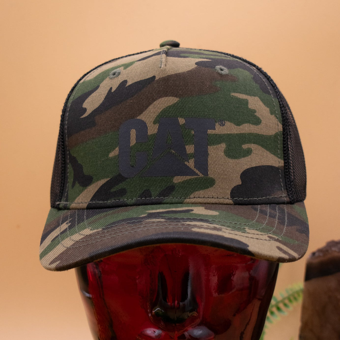 Trucker Cap with Cat Logo Color: Woodland Camo